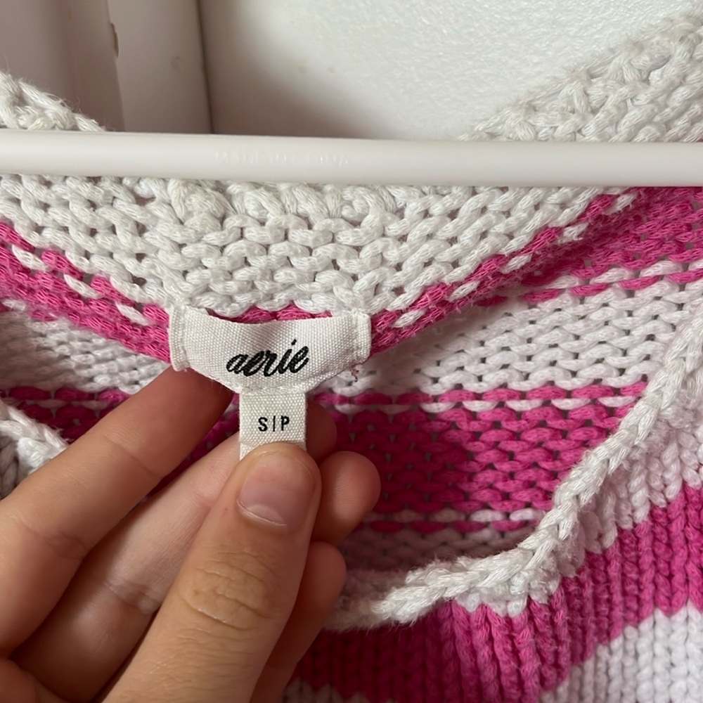 Aerie Off-The-Shoulder Sweater Pink & White Stripe